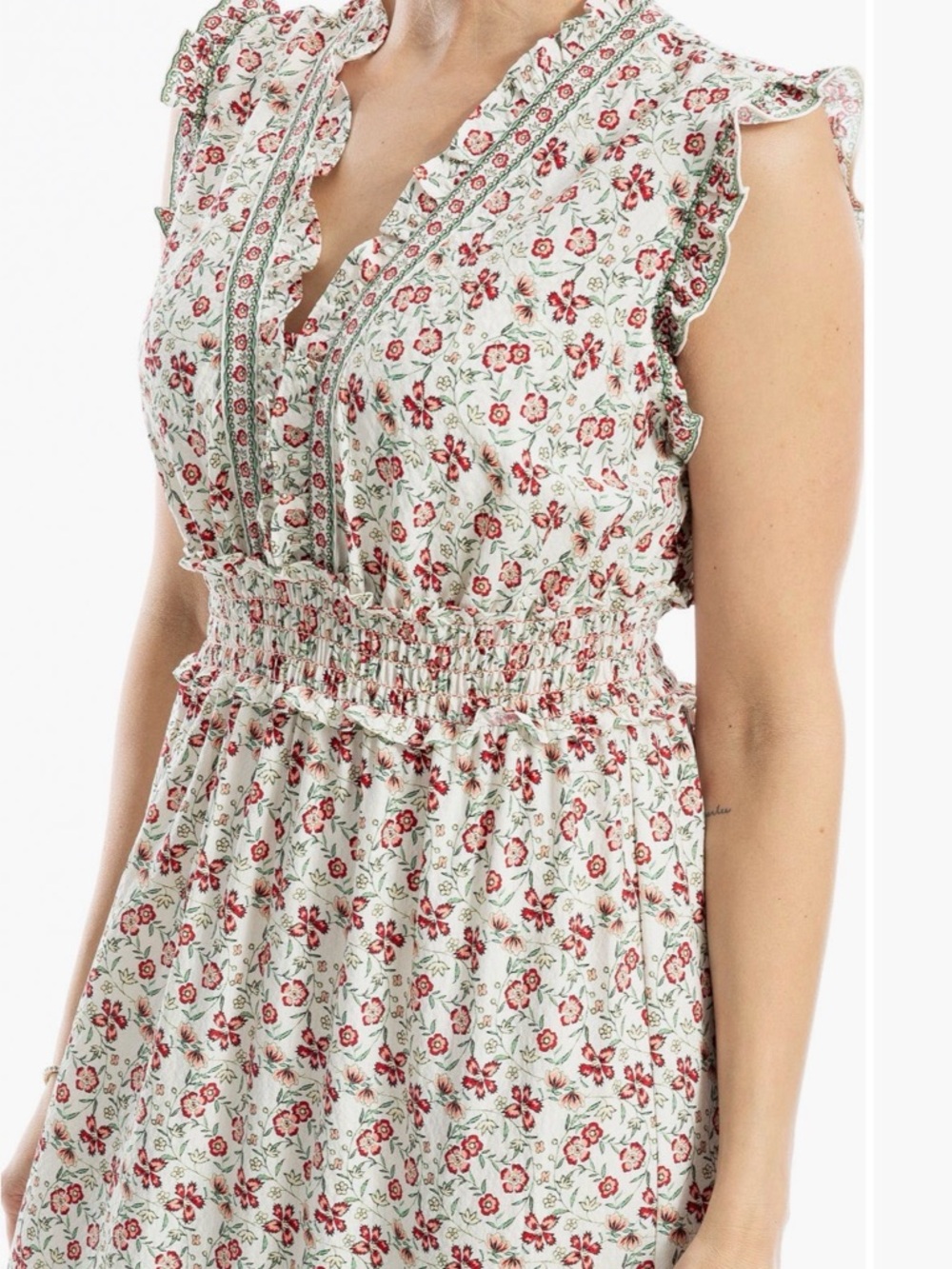 Max Studio Floral Maxi Dress in White and Red